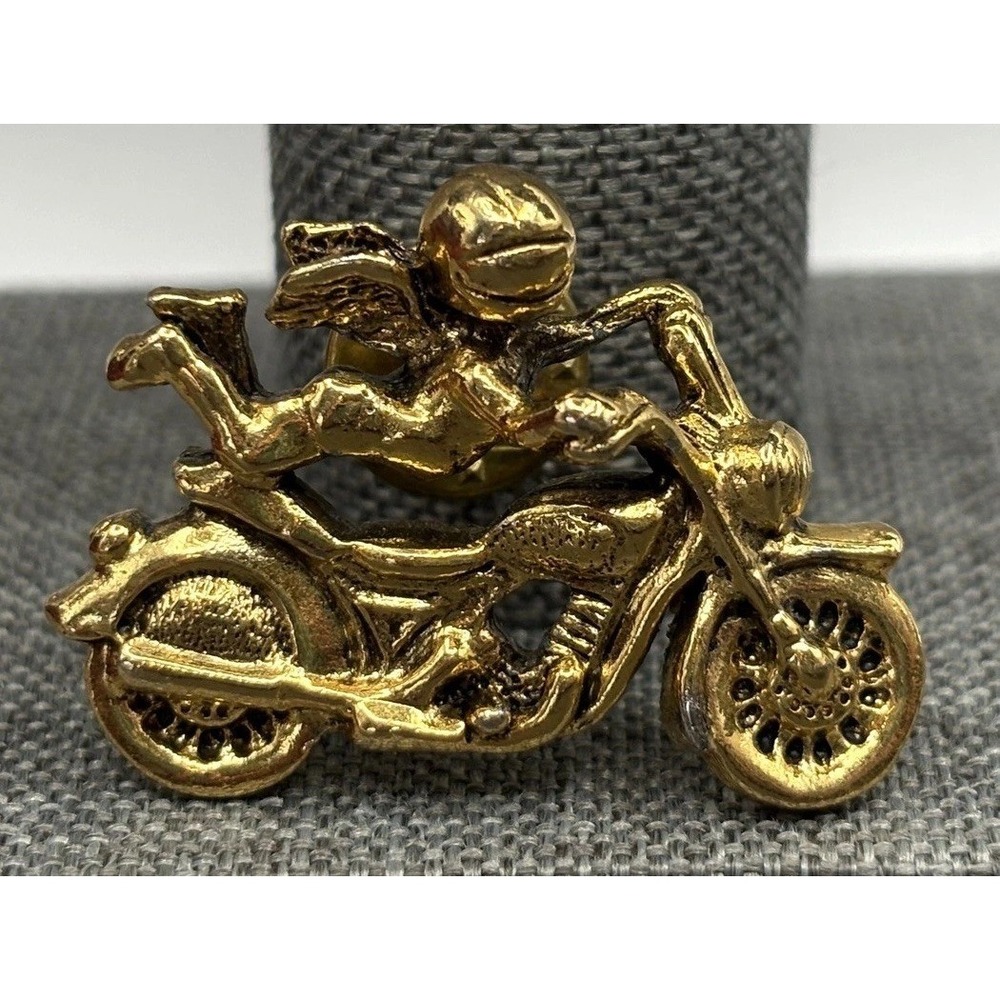 Camco Brass Tone Guardian Angel Motorcycle Biker Lapel Pin